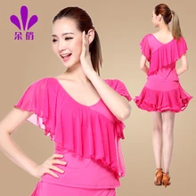 Женская рубашка для танцев с коротким рукавом, большие размеры, Женская квадратная танцевальная рубашка с коротким рукавом, женская одежда для латиноамериканских танцев, акция B-4344