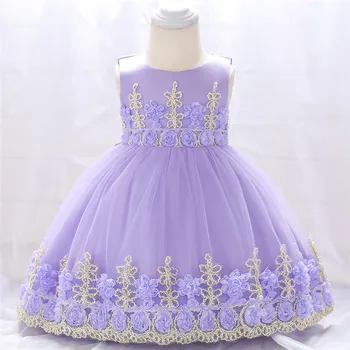 

Baby Girls Infant Blue Flower Lace Princess Dress Newborn Tulle Wedding Dresses Kid Formal Party Birthday Summer Clothes BW075