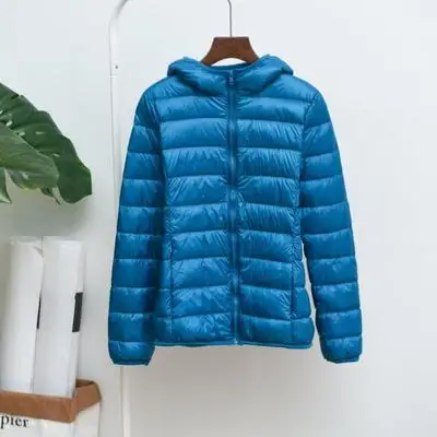 Зимнее пальто с капюшоном, светильник, тонкий белый пуховик, большой размер, женский пуховик, короткий пуховик, женские куртки WZ541 - Цвет: lake blue