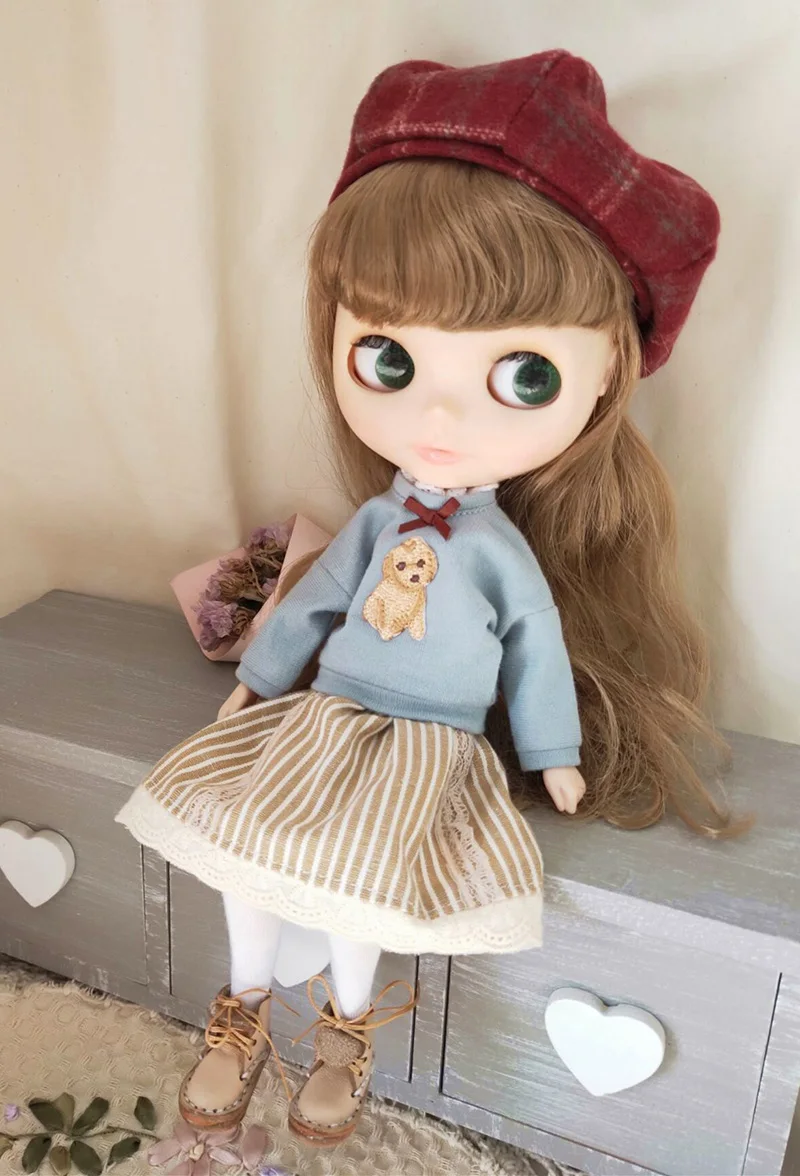 1 комплект, Новая Одежда для куклы Mori girl, свитер с длинными рукавами+ юбка для 1/6, аксессуары для кукол, шапка Blyth fit(blyth, Azone, 1/6 Doll
