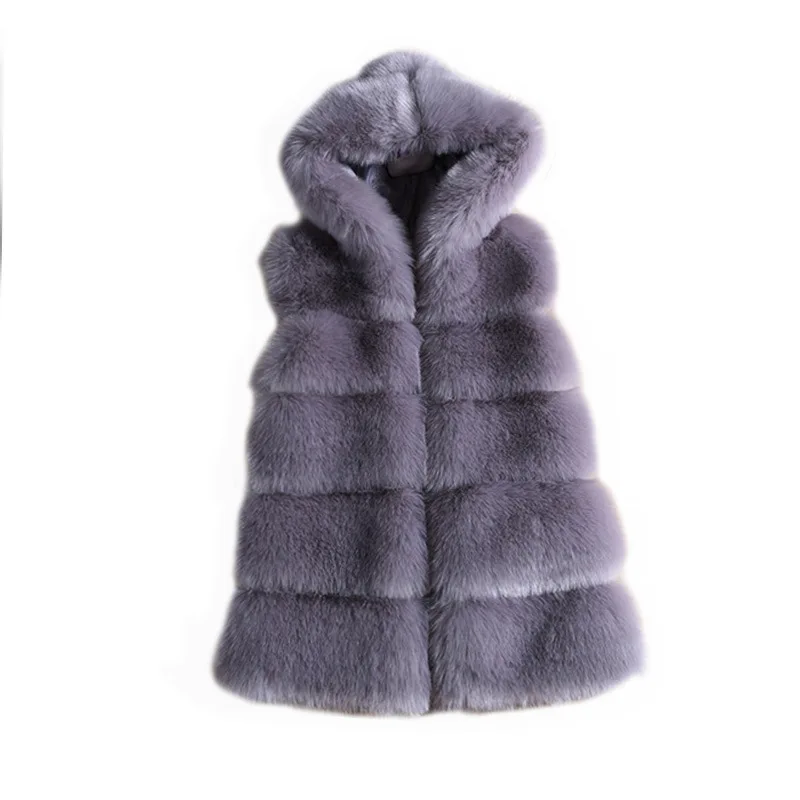 Модный женский меховой жилет из натурального Лисьего меха, зимняя теплая куртка, жилет для женщин PC012 - Цвет: Dark gray