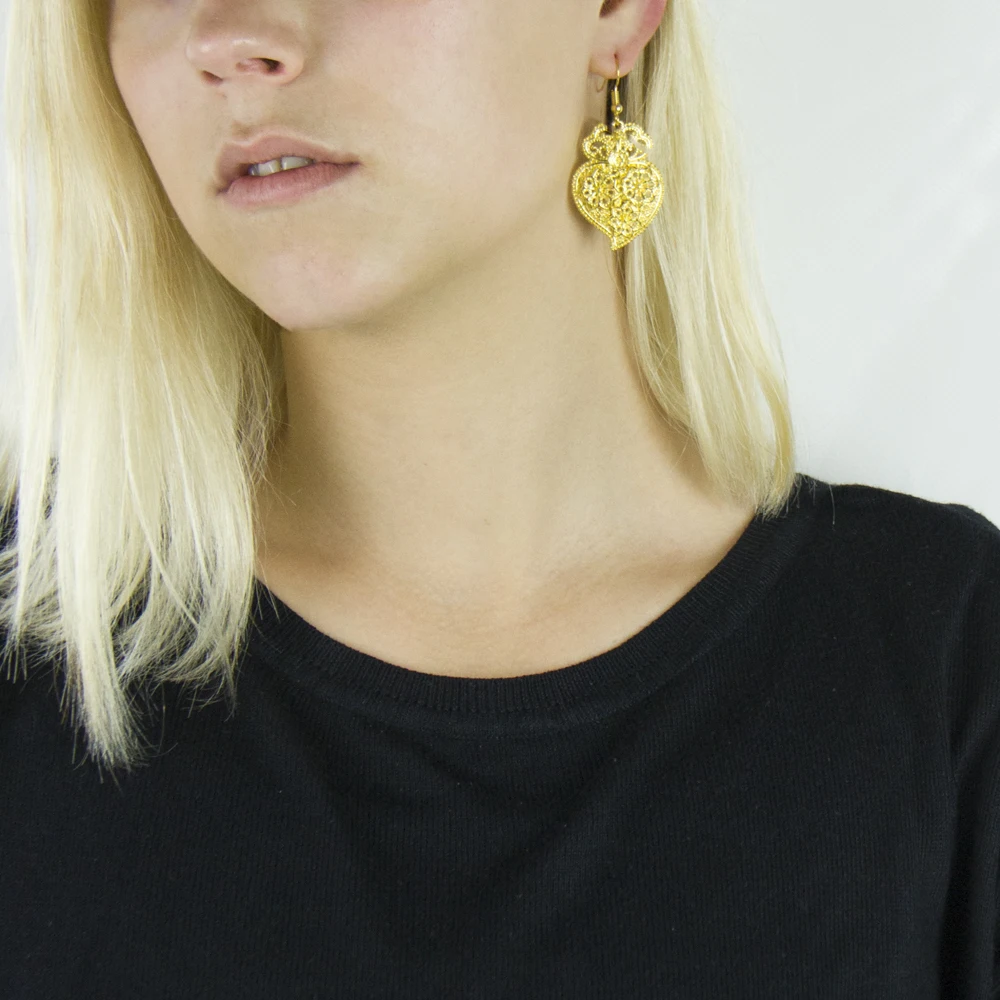 

Portuguese Golden Viana heart earrings women earrings handmade lady original dangle earrings ER-001