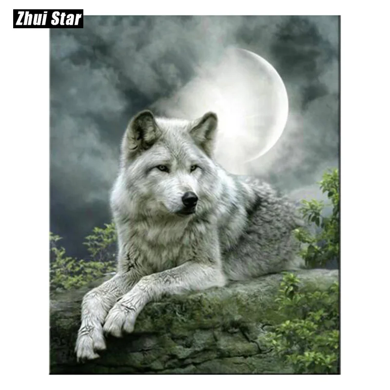 

Rhinestone painting crystal Home Decor DIY Diamond painting moon Wolf 3D cross stitch pattern diamond embroidery xsh