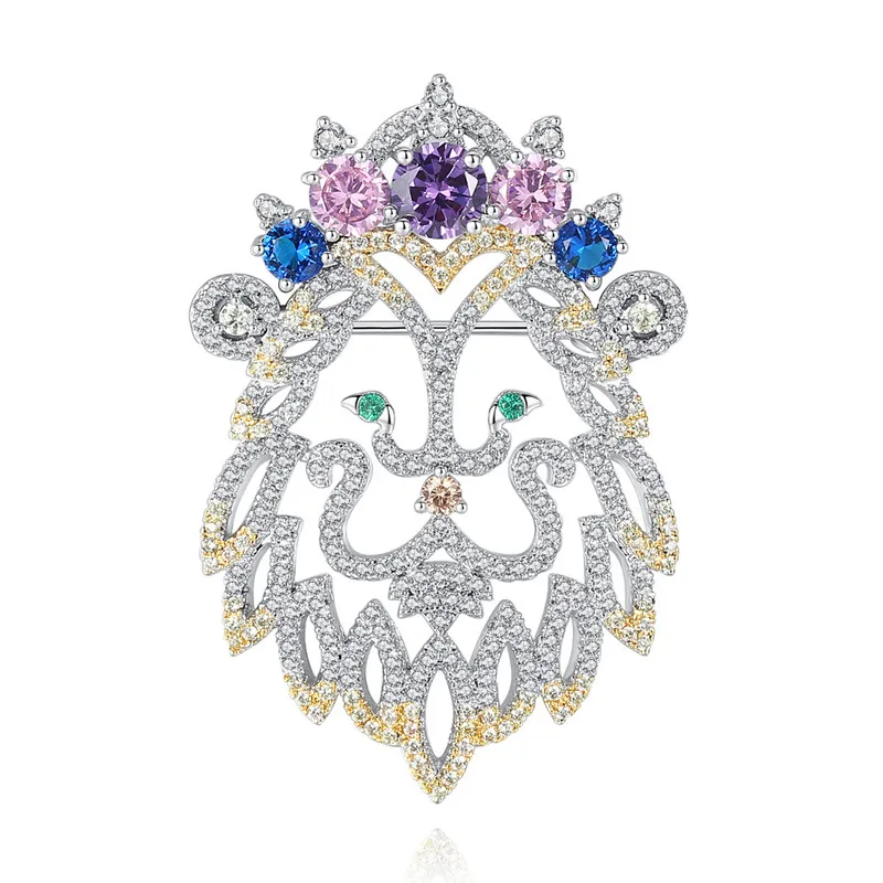

Fashion Modern Silver Color Color Crystal Rhinestones Lion Brooch Pins for Women Girls ZK40