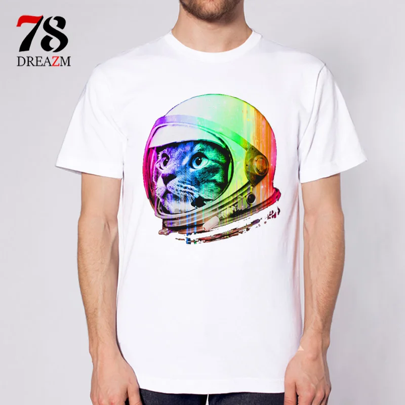 

Astronaut Space Cat T-Shirt Men funny t shirt Tops Tees Custom male white Printed cat designer brand-clothing