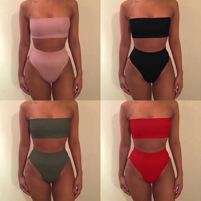 

High Waist Swimsuit 2019 Sexy Bikini Women Brazilian Pad Swimwear Push Up Bandeau Top Plus Size Bottom Bikini Set Bathing Suits