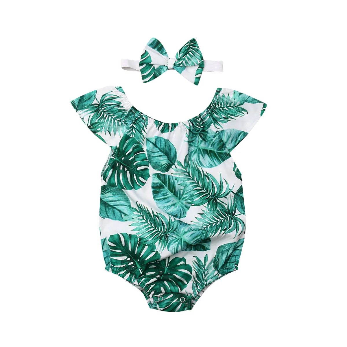 

Pudcoco 2019 Summer Green Toddler Infant Baby Girl Clothes Jumpsuit Bodysuit Outfit Short Sleeves Leaf Summer 0-24M