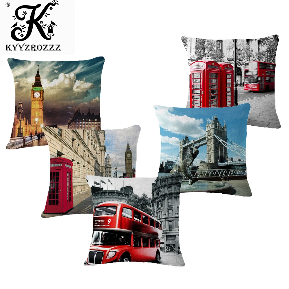 

Fashion High Quality London Triumphal Arch Bridge Red Phone Booth Bus Decorative Throw Pillow Case Cushion Cover Sofa Home Decor