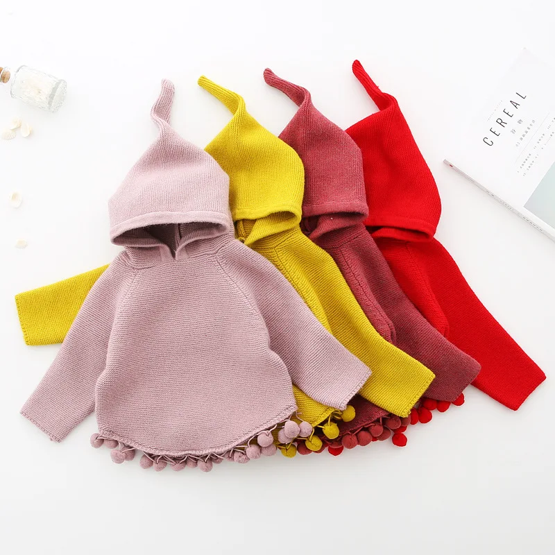 Online Autumn Winter Children s Sweaters Hooded Toddler Girls Knitted Sweater Casual Knitwear Baby Girls Clothes RT133