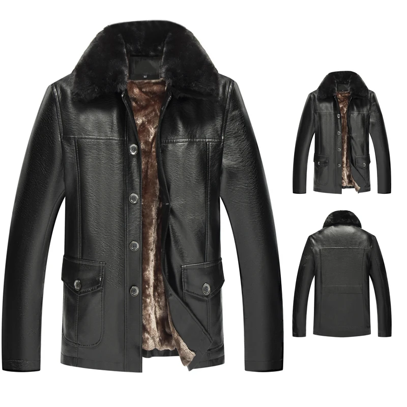 Jackets Men Warm Winter New Big Size Middle Aged Jacket Men's Jacket Thickened Casual Fur Collared Leather Men