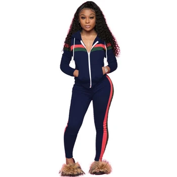 

Fashion Patchwork Women's Tracksuit Two Piece Set Hooded Cotton Blend Sport Sweat Suits Full 2 Pieces Woman Sets Outfits Clothes
