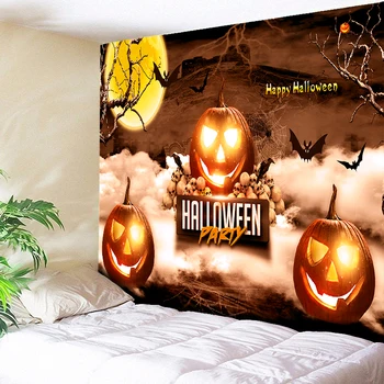 

Psychedelic Halloween Tapestry Skull Pumpkin Wall Hanging Moon Decorative Wall Rug 3D Print Cloth on Fabric Wall Decor Blanket