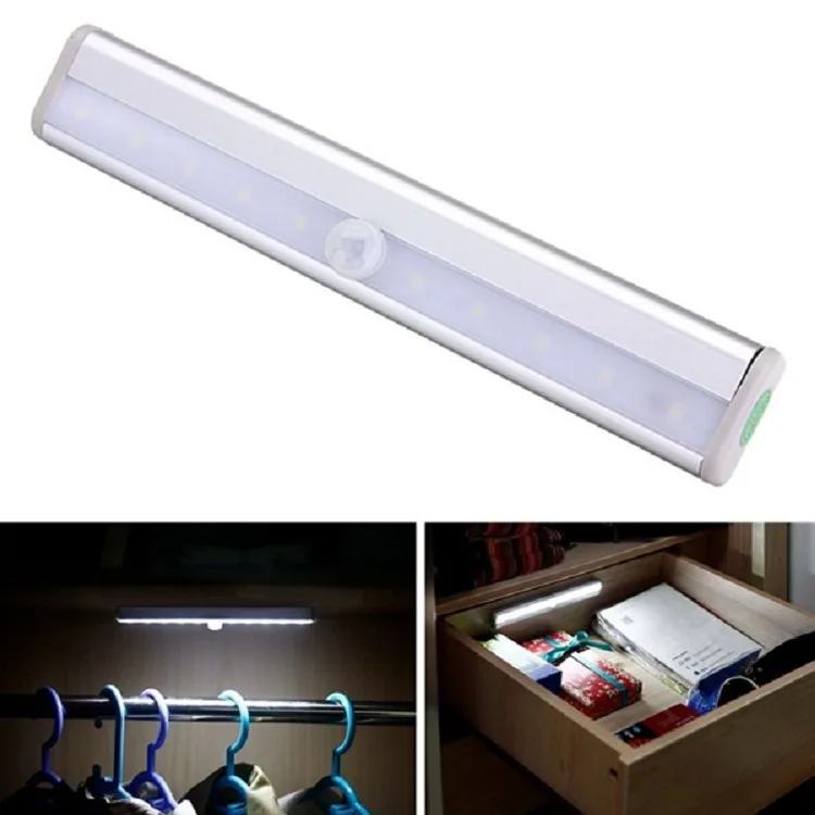 

PIR Motion Sensor Light Drawer Cabinet Wardrobe Light Lamp 10 LED Battery Powered DIY Stick-on Anywhere Portable LED Night Light