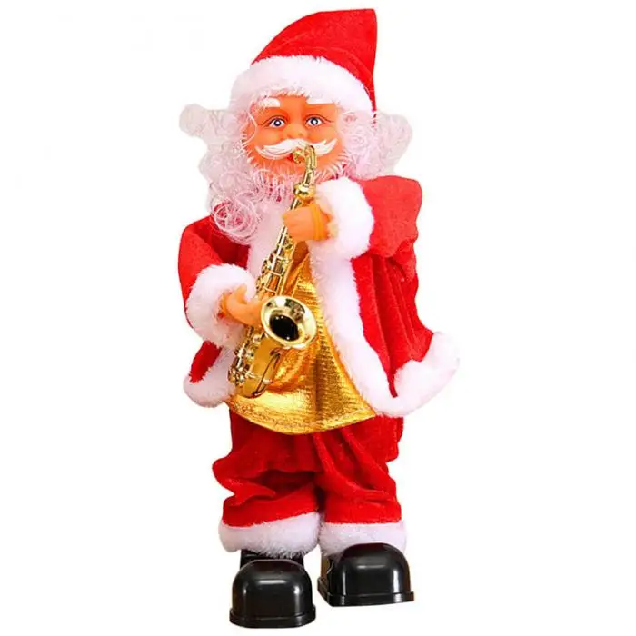 Милый Санта Клаус танцующий пение музыкальная игрушка Плюшевые Рождественские куклы электрические игрушки саксофон гитара автостайлинг