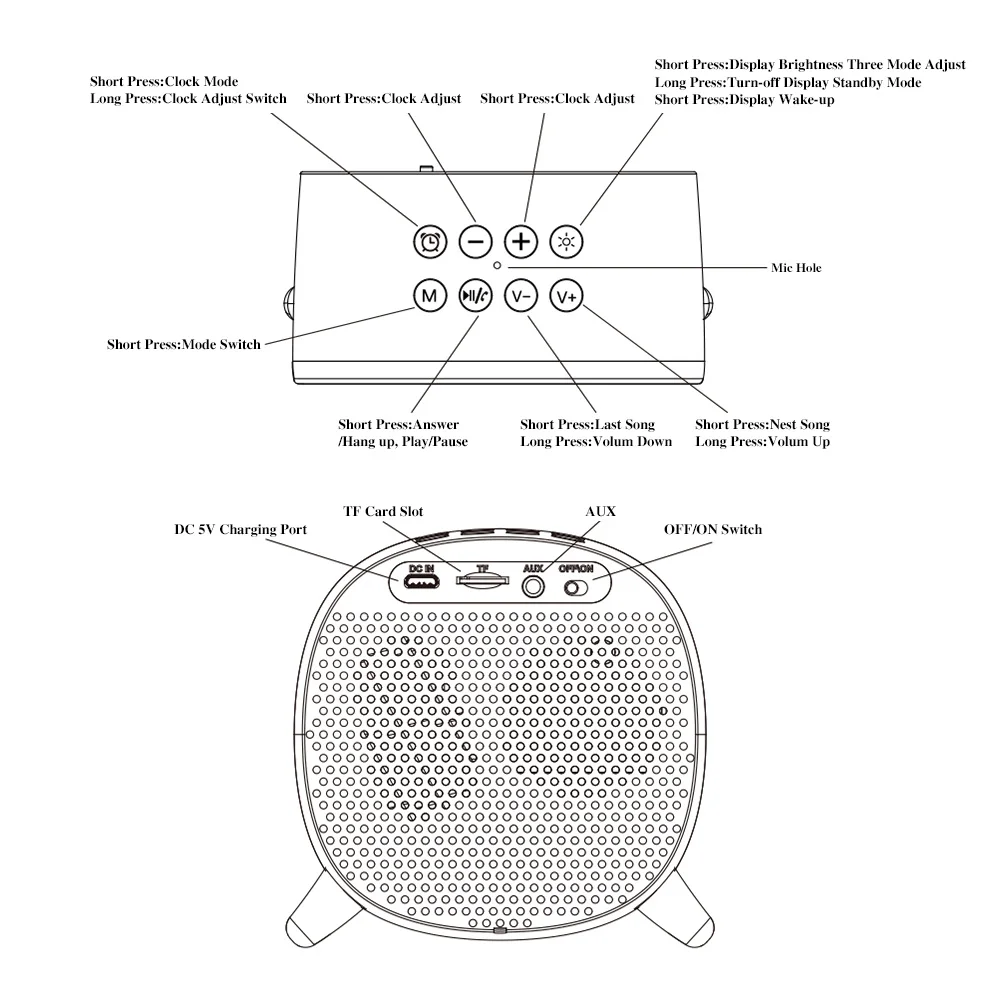 Bluetooth стерео динамик зеркальная поверхность Altavoz LED Будильник с AUX TF портативный