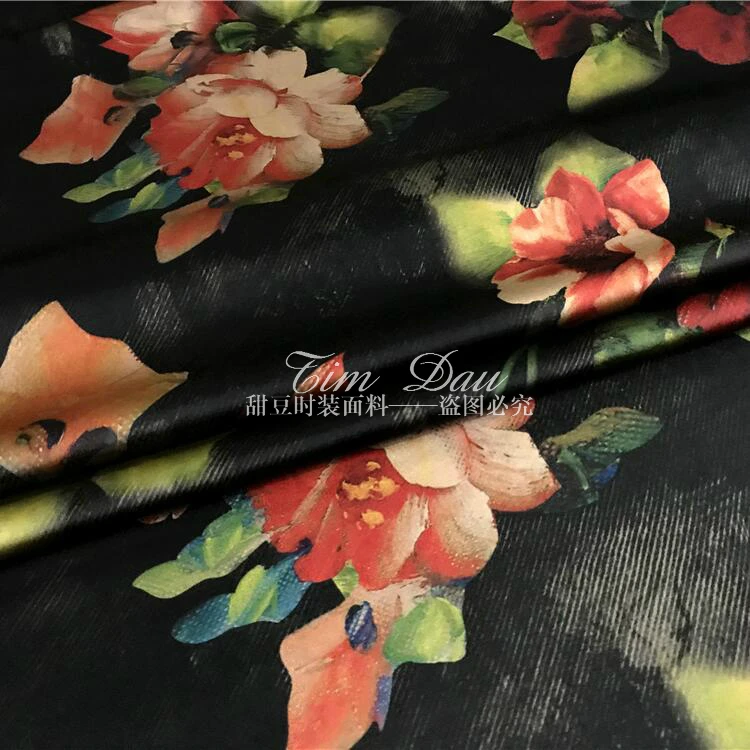 

150cm wide elegant peony simulation silk fabric spring and summer heavy elastic silk fabric high-grade cheongsam wholesale cloth