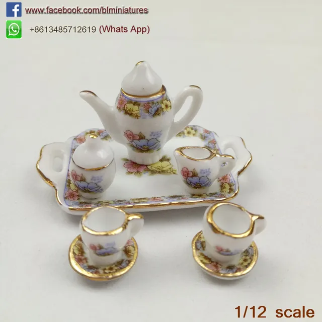 Buy Dolls House Toy Kitchen Miniature Floral 8 Pieces