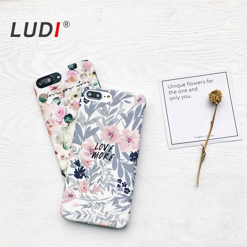 

LUDI Retro Water Color Flower Floral Cover For iPhone X 6 6S 6/6sPlus Hard PC Cherry Blossom Luminous case for iPhone 8 7 7plus