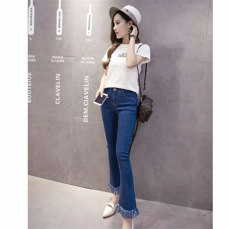 2019 Fashion High Waist Flare Women Jeans Denim Trousers Cotton Vintage Tassel Women Slim Spring Skinny Jeans Free S 2019 Fashion High Waist Flare Women Jeans Denim Trousers Cotton Vintage Tassel Women Slim Spring Skinny Jeans Free S