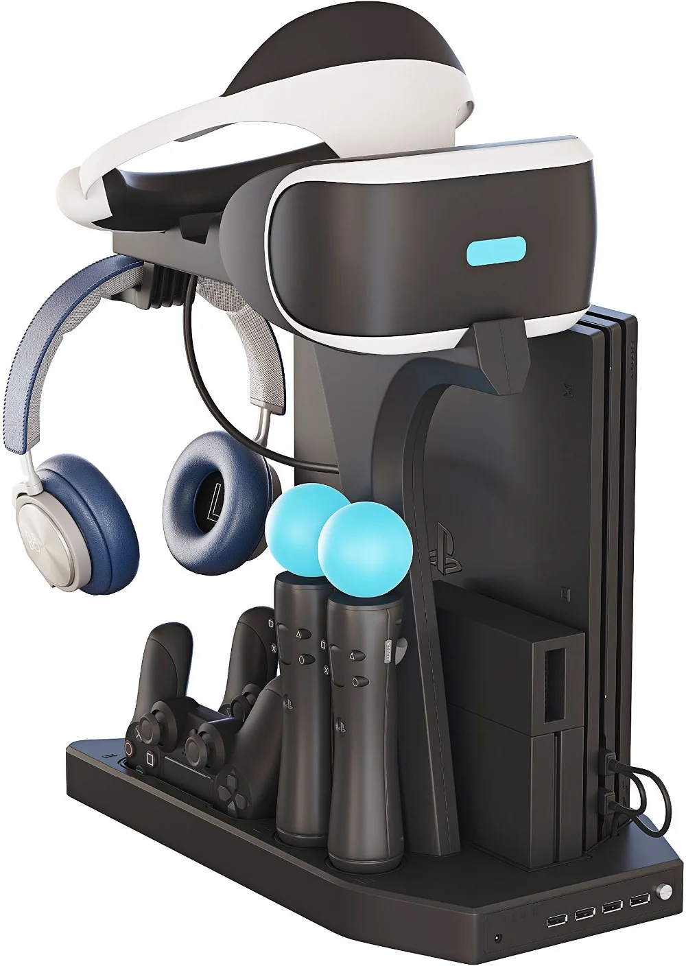 

PSVR Charging & Display Vertical Stand with Cooling Fan Controllers Charging Station Showcase for Playstation 4/PS4 Pro/PS4 Slim