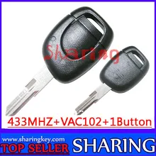 Бесплатная Доставка (1 шт.) 1 Кнопка vac102 Дистанционного Ключа Keyless Fob Для Renault Twingo Clio Мастер KANGO PCF7946 Чип 433 МГц