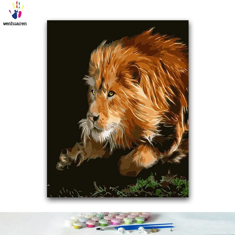 

DIY Coloring paint by numbers a lion paintings by numbers with kits 40x50 framed