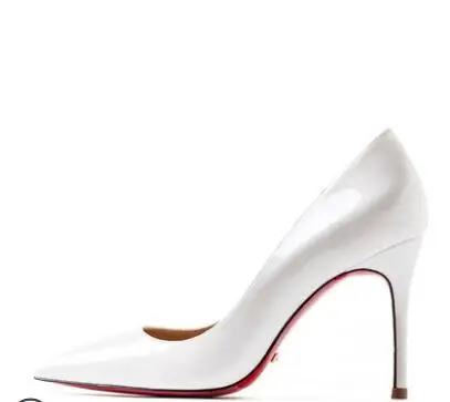 Туфли с красной подошвой; женские пикантные туфли-лодочки; туфли из натуральной кожи на высоком каблуке; свадебные туфли на тонком каблуке с красной подошвой и острым носком; вечерние туфли из органической кожи - Цвет: white 8cm