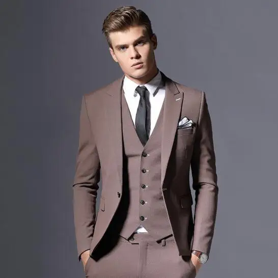

Brand Mens Suit Jacket Formal Business Blazer Men Groom Three Pieces Slim Fit Party Clothing Single Button Wedding Dress