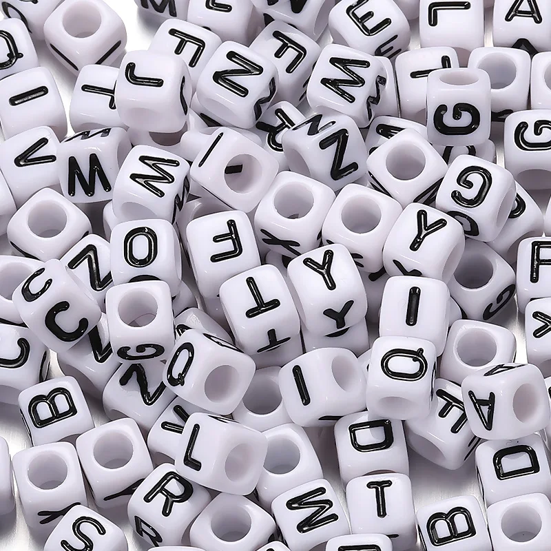 1000PCs Random White Acrylic Square Letter Alphabet Cube Beads For