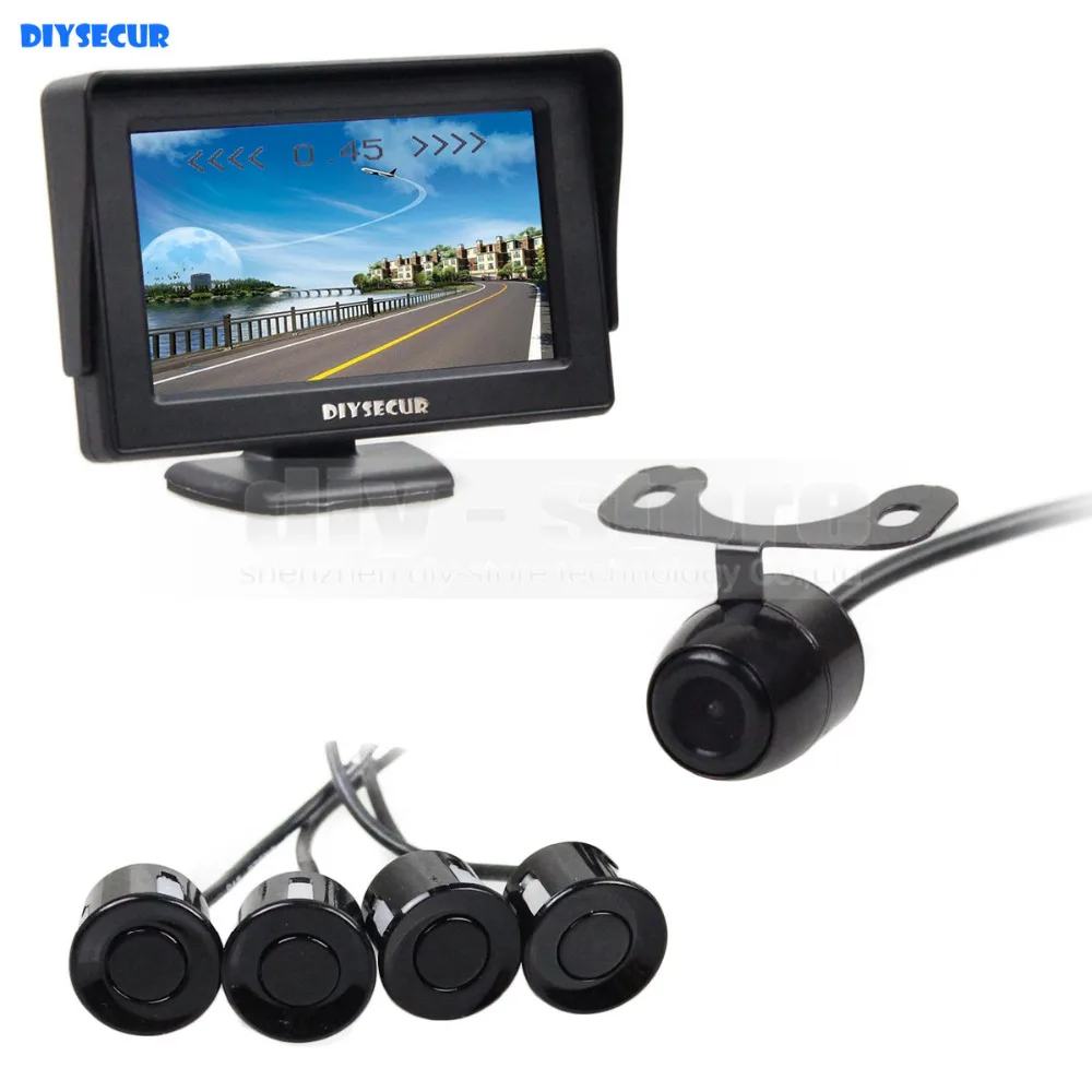 

DIYSECUR Video Parking Radar 4.3 Inch Rear View Car Monitor + Rear View Car Camera + 4 Sensors Parking Assistance