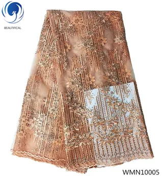 

BEAUTIFICAL wholesale lace fabrics beaded lace fabric embroidery fabric lace with lots rhinestones 5yards/lot for dress WMN100