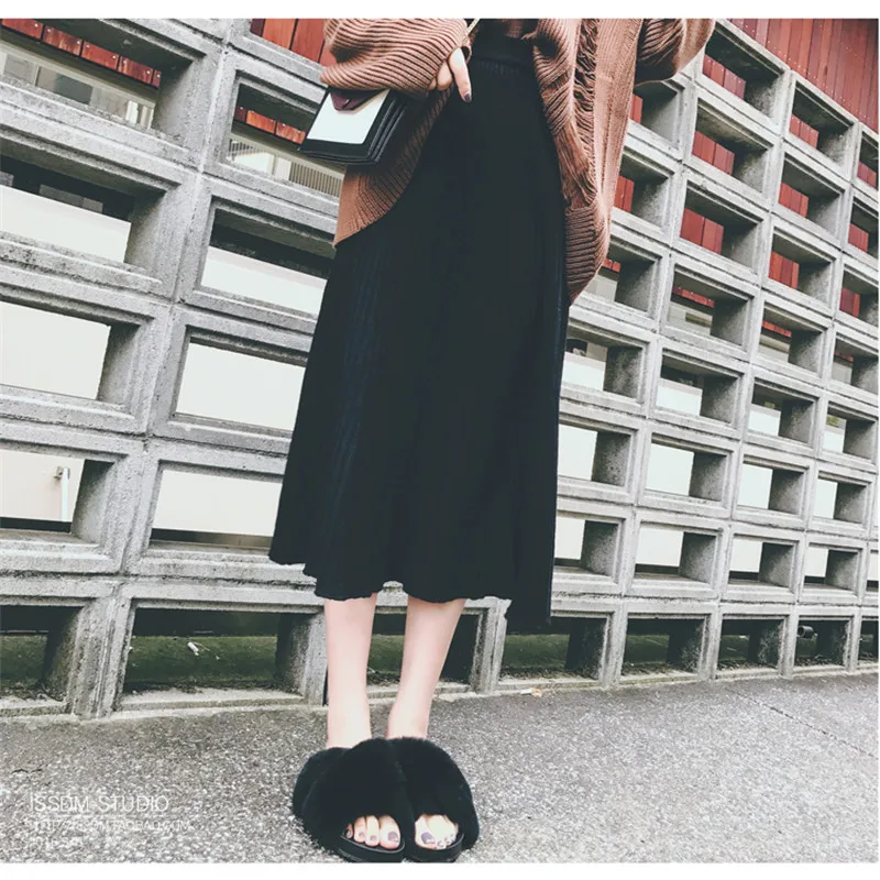 Осенне-зимняя Дамская обувь Винтаж Kintted Высокая талия юбка Женский Повседневное плиссированная юбка на резинке Дамская мода элегантное платье для девочек с узором в ломаную V24