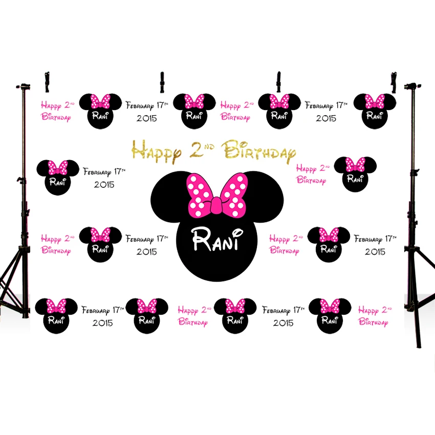 

MEHOFOTO Step and Repeat Photography Backdrop for Girls Baby Shower Minnie Head Birthday Party Background for Photo Studio Vinyl