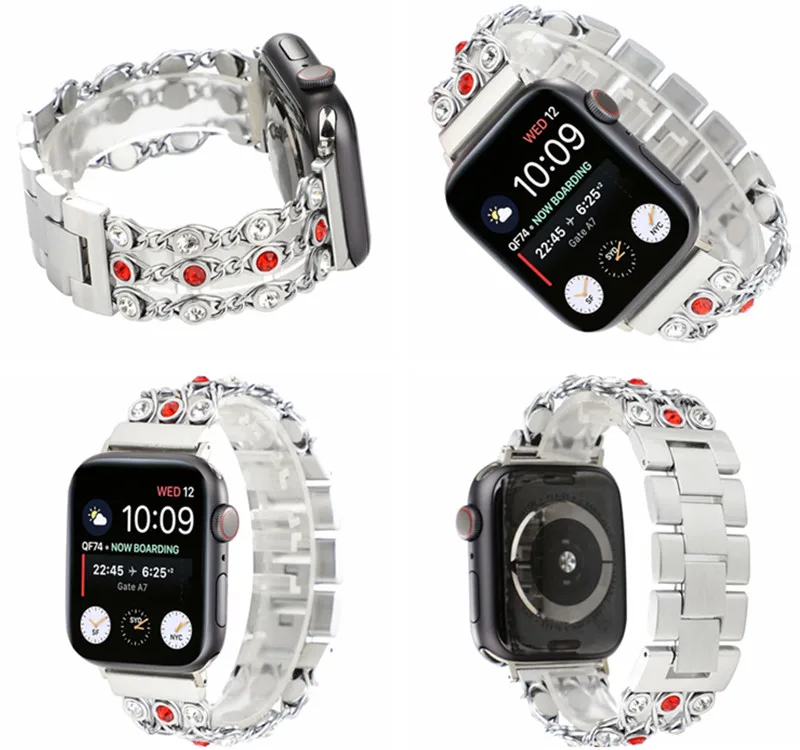 Браслет Нержавеющая сталь ремешок для Apple Watch Series 1/2/3/4 42 мм 38 мм Для женщин Bling Diamond ремешок для iwatch Группа 40 мм 44 мм