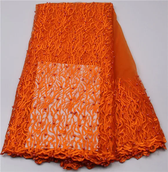 Orange Beaded Lace Fabric 2016 Fashion African Lace Fabric Tulle With
