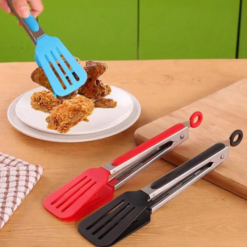 1Pcs PP Stainless Steel BBQ Cooking Utensils Food Salad Serving Tongs