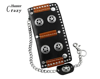 

Stars Streampunk Biker Long Leather Wallet Pursr With Chain For Men