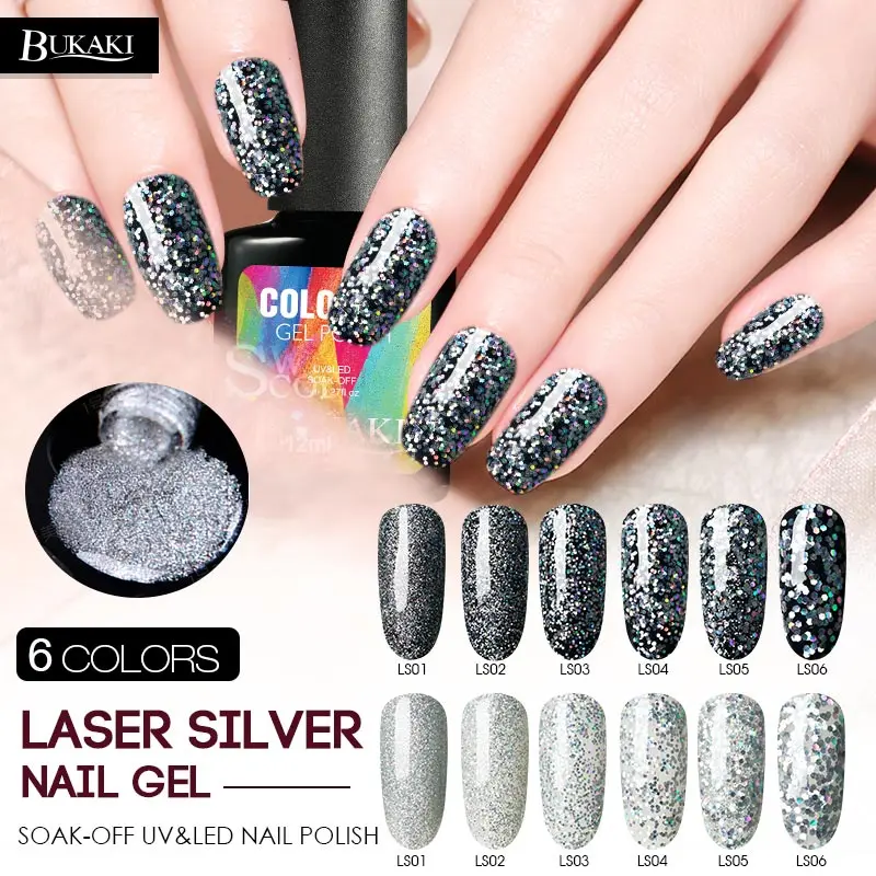Aliexpress Com Buy Bukaki 1pcs Super Glitter Laser Silver Nail Gel