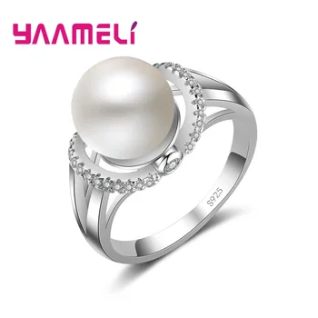 

High Class Luxury Pearl Rings 925 Sterling Silver Austrian Crystal Made Fashion Accessories for Women Wedding Party