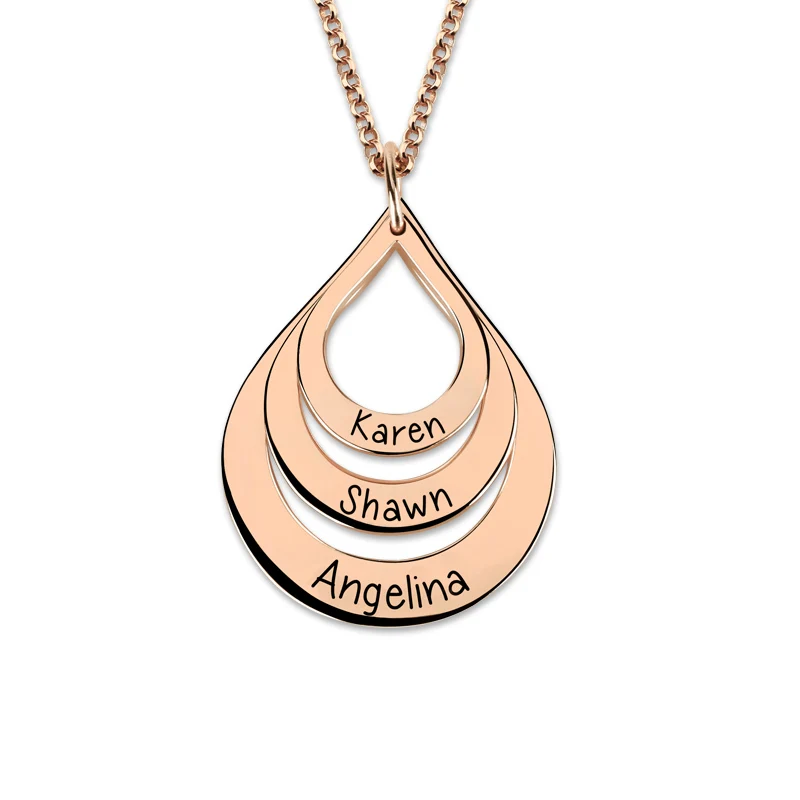 

AILIN Drop Necklace Engraved Necklace Rose Gold Color Family Name Necklace for Mother