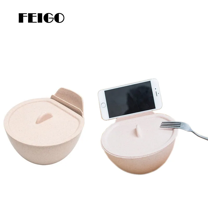 

FEIGO Creative Mobile Phone Instant Noodles Rice Bowl With Mobile Phone Holder Multipurpose Wheat Straw Kitchen Tableware F865