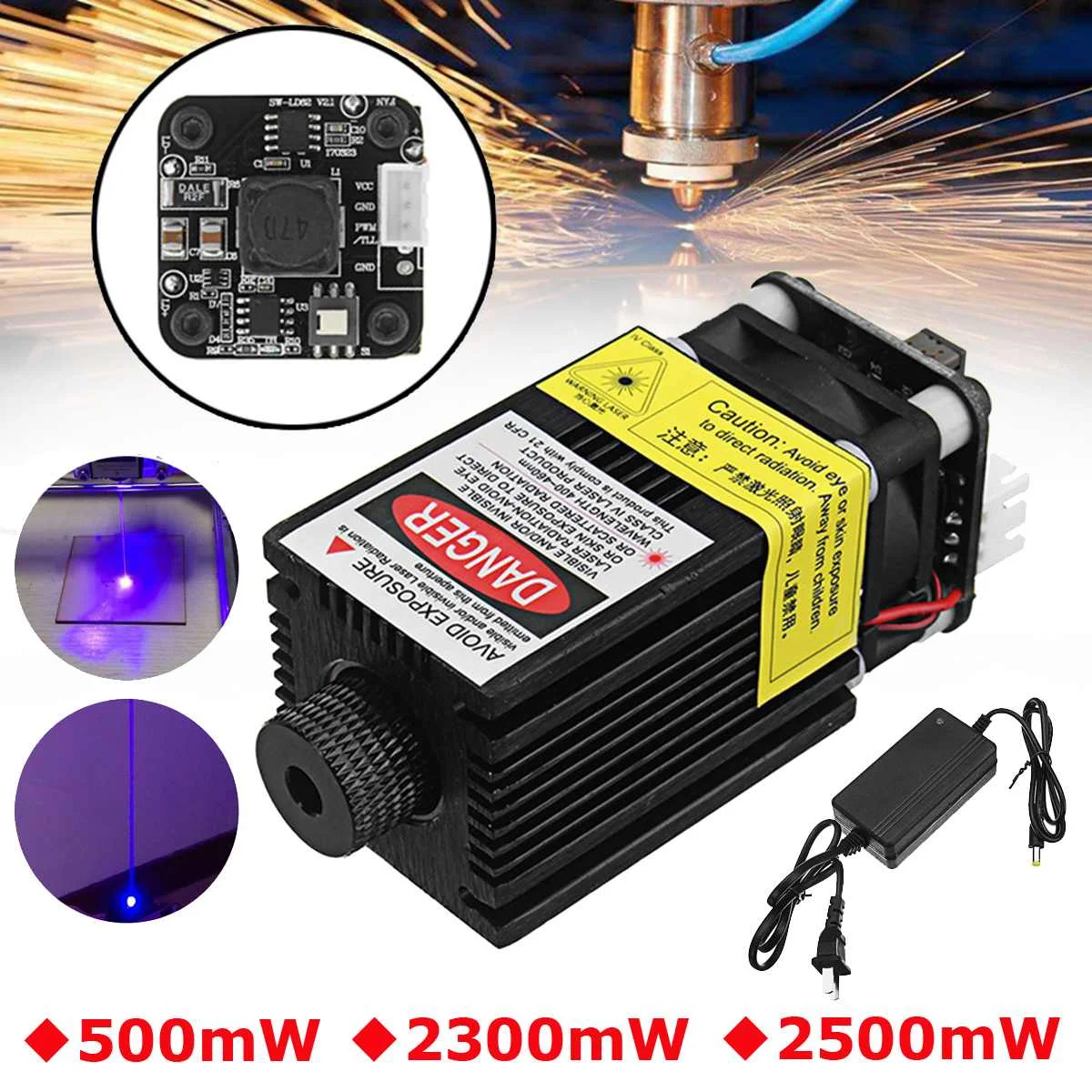 

DC 12V 500/2300/2500mW 445NM Blue Laser Module 2.54-3P TTL/PWM Modulation For DIY Laser Engraver