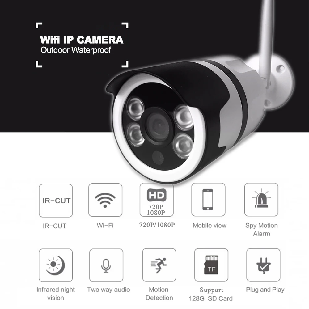 

720P Wireless IP Camera wi fi outdoor video surveillance Camera wifi ip cameras Waterproof Audio TF Card Slot Night Vision P2P