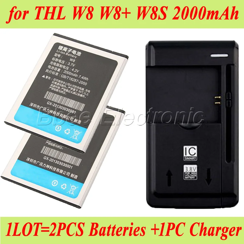 1 лот = 1 шт. универсальное настольное Док-зарядное устройство+ 2 шт. 2000 мАч для THL W8 W8S W8+ аккумулятор аккумуляторная батарея AKKU PIL