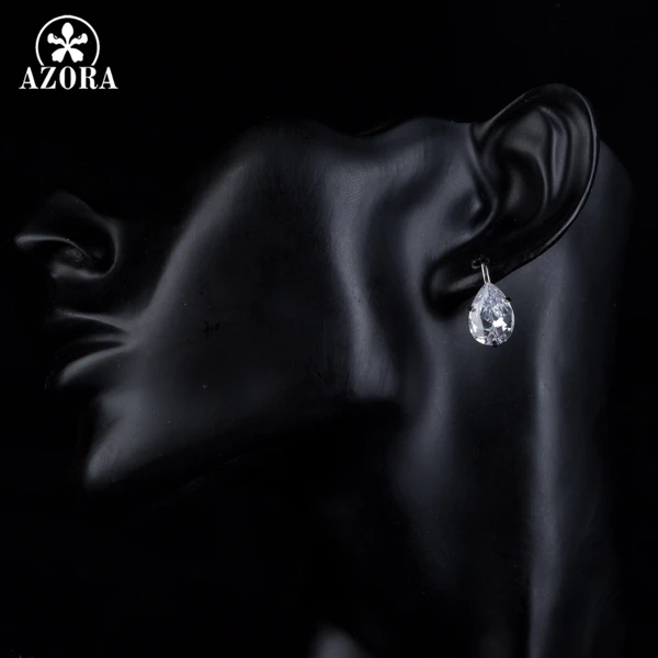 AZORA Brand Design Pear Cut Clear Cubic Zirconia Water Drop Earrings TE0158