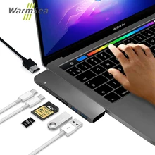 Концентратор USB type C адаптер Thunderbolt 3 7в1 двойной type-C док-станция с 4K HDMI USB 3,0 TF SD слот PD для MacBook Pro