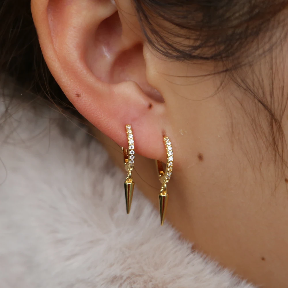 spring gold color plated Spike cz hoop earrings for women wedding Small Huggie earrings Tiny Minimal dainty hoops jewerly
