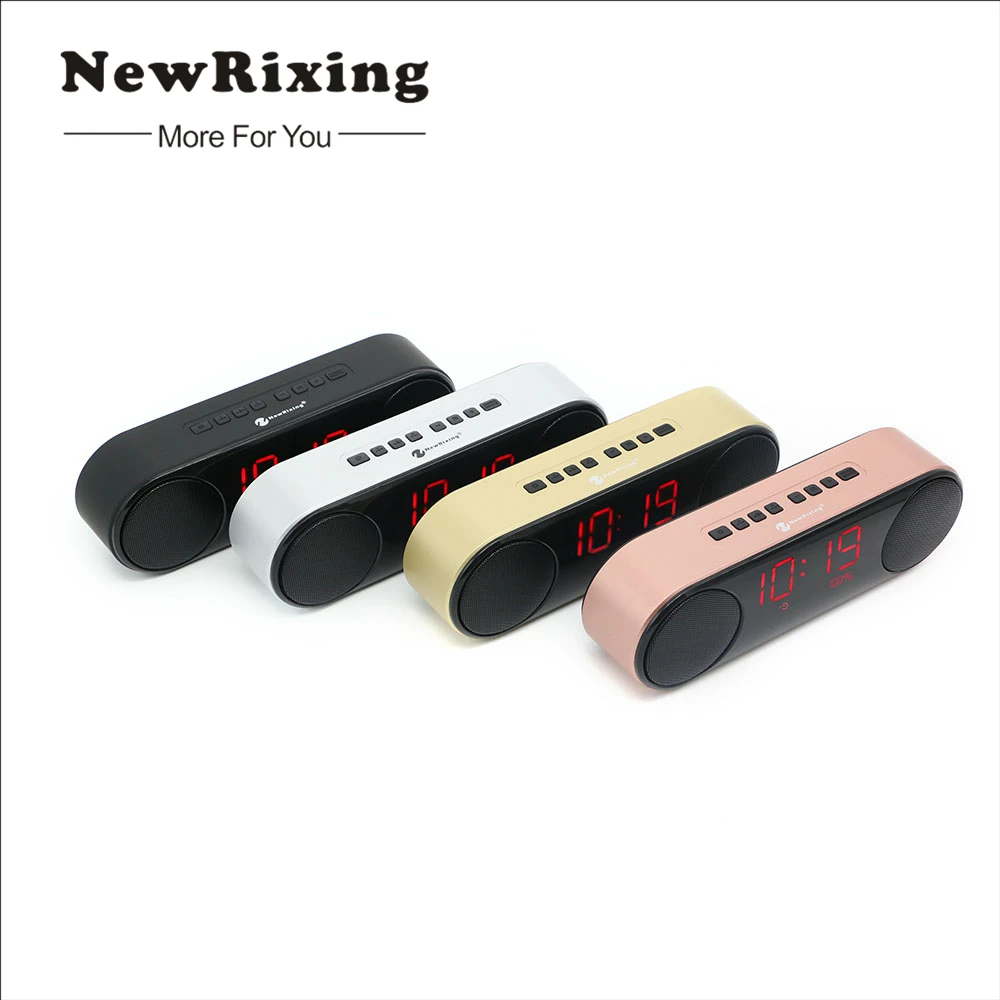 

NewRixing Speaker Portable Bluetooth Speaker Wireless Stereo Music Soundbox with LED Time Display Radio Alarm Clock Speaker TF