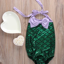 Лидер продаж, Летний милый купальник Русалочки для девочек из 2 предметов, купальник на бретельках с открытой спиной+ повязка на голову, одежда для плавания