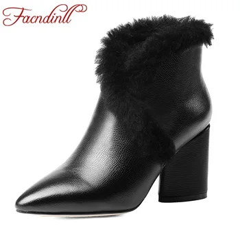 

FACNDINLL shoes cow genuine leather women ankle boots high heels pointed toe shoes woman autumn winter dress party riding boots